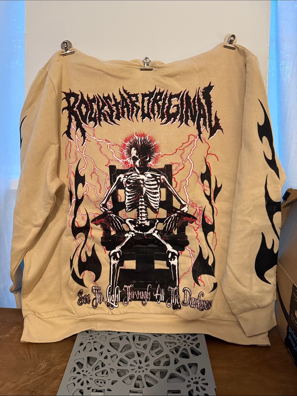 Men's Rockstar Original Tan Graphic Skeleton Crewneck Sweater